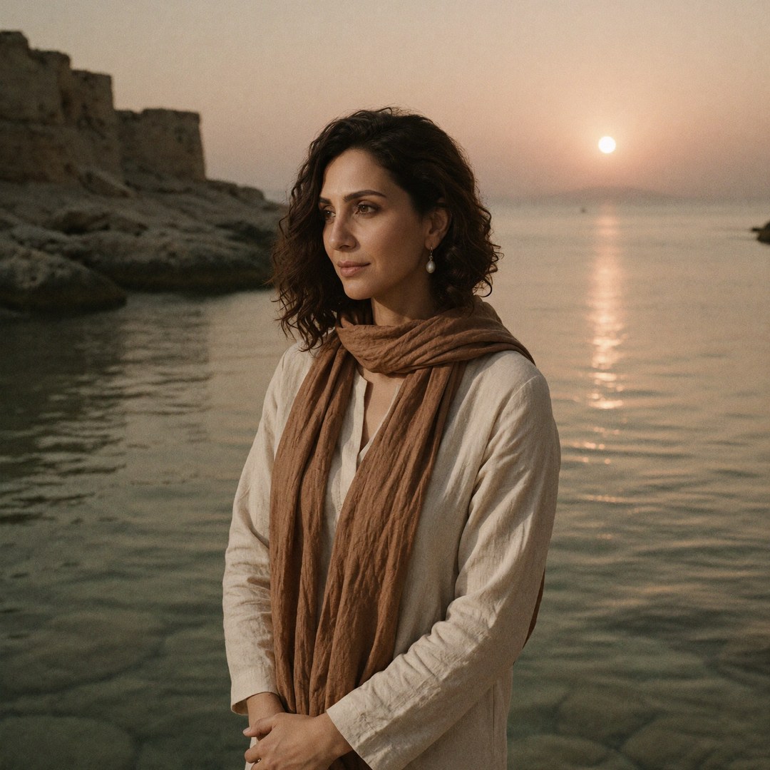 رنيم راوي على الشاطئ عند الغروب / Raneem Rawi by the shore at sunset